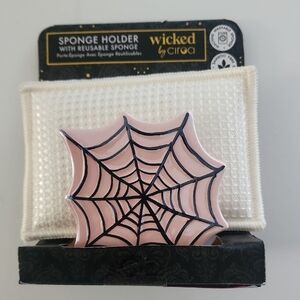 Pink Spiderweb Sponge Holder with Reusable Sponge